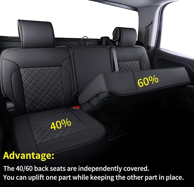 LUCKYMAN CLUB Chevy Silverado/Sierra P01-S1 Rear Seat Covers, Fit 2007-2013&2019-2024 1500/2008-2014&2020-2024 2500 HD/3500 HD Crew Cab with Breathable Faux Leather (Rear only, Black)