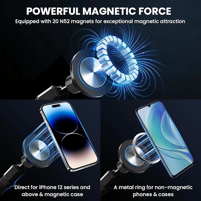 Car Phone Holder Fit for Ford Bronco 2021-2025 2/4 Door Compatible with Magsafe, Magnetic Dash Phone Mount Hands-Free 360° Rotation (Not for Bronco Sport)