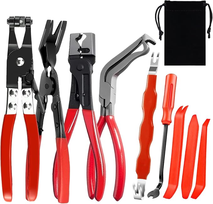 5PCS Automotive Electrical Disconnect Pliers Kit, Carbon Steel Connector & Clip Removal Tools, Hose Clamp Pliers set for Auto Repair