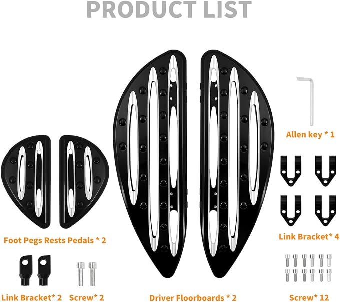 Floorboards Set Driver Passenger Footboards Front Rear Foot Pegs CNC Fit For Harley Touring Road Glide Street Glide Electra Glide Softail Dyna (Black)