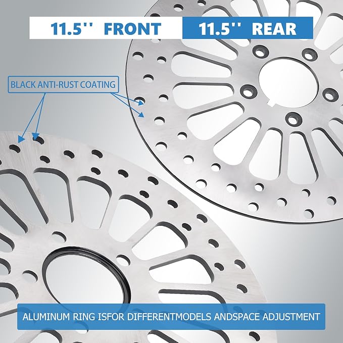 11.5'' Front Rear Rotor Kit 2PCS Fit for Harley Davidson Touring Sportster Dyna, Early Super Glide Softail Great Performance Superior Heat Dissipation Brake part, 420 Stainless Steel Rotors