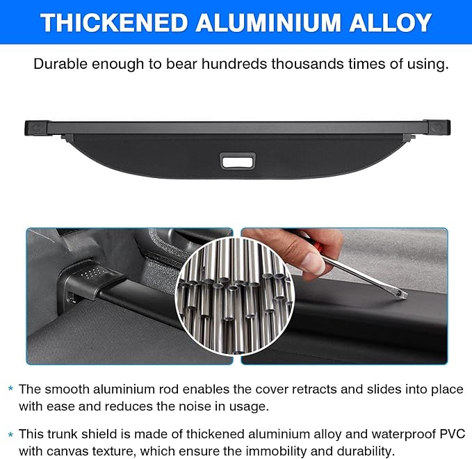 Powerty Retractable Cargo Cover for 2023-2026 Kia Sportage, Canvas Texture Trunk Cover Privacy Screen Rear Security Shade for Sportage Accessories