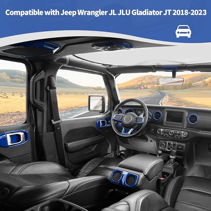 RT-TCZ for Jeep JL Interior Trim Kit Blue Cover for Jeep Wrangler JL JLU 2018-2023 for Gladiator JT 20120-2023 Blue Interior Accessories 23pcs
