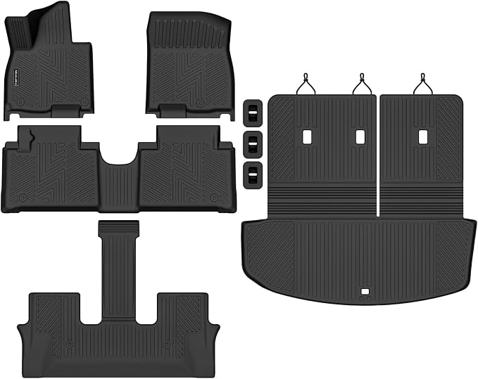 All Weather Floor Mats Trunk Mat with Backrest Mat Fit for 2026 Hyundai Palisade 7/8 Seat Hybrid, TPE Odorless Anti-Slip Floor Liners Cargo Mat Protector for 2026 Palisade Accessories