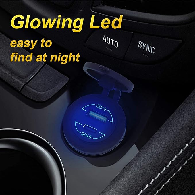 4X Quick Charge 4.0 PD QC 3.0 USB Car Charger 12V 24V 60W USB Outlet Fast Charger for Car, Boat, Truck, RV, Motorcycle