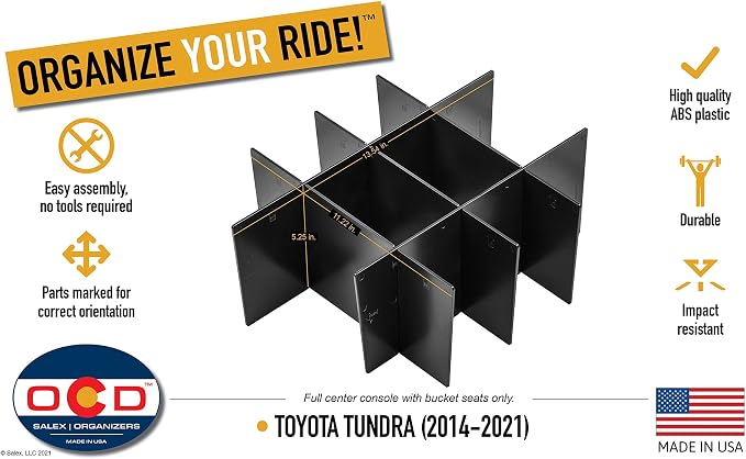 Vehicle OCD - Center Console Divider and Tray Organizer for Toyota Tundra (2014-2021) - Made in USA
