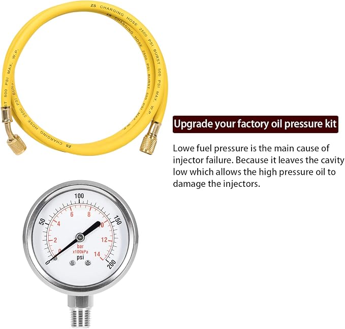 Engine Pressure Diagnostic Test Kit for 2003-2007 Ford 6.0L Powerstroke F-Series (F250 F350 F450 F550) & E-Series – Gauge with Extended Hose