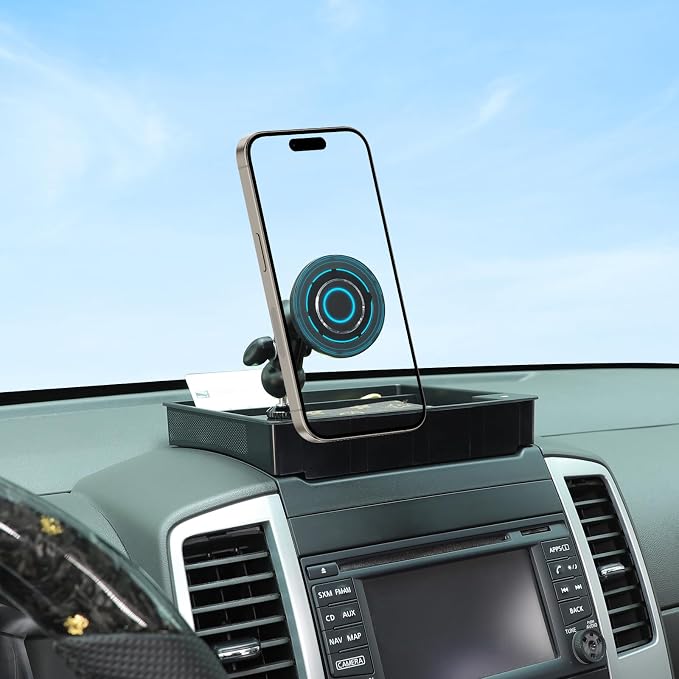 Aunginsy Center Console Dash Storage Tray with Magnetic Phone Holder Compatible with Nissan Frontier 2009-2017, Dashboard Multi-Functional Mobile Phone Mount Storage Box Organizer Tray Accessories