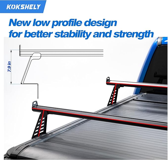 Adjustable 65.4”Truck Bed Rack Cross Bars（2-Pack） for Mid-Size Trucks with Soft Roll-Up, Hard Rolling,Tri-Fold, Retract Hard Tonneau Covers|Aluminum Cross Bars|Compatible with Kayak Racks, Bike Racks