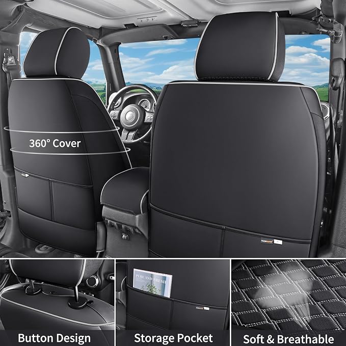 Huidasource F250 Leather Car Seat Covers Fit for Ford F150 2015-2026 & F250 F350 F450 2017-2026 Crew Cab XL XLT Lariat King Ranch Platinum, Front &Rear FullSet Seat Cushion Covers, Black&White