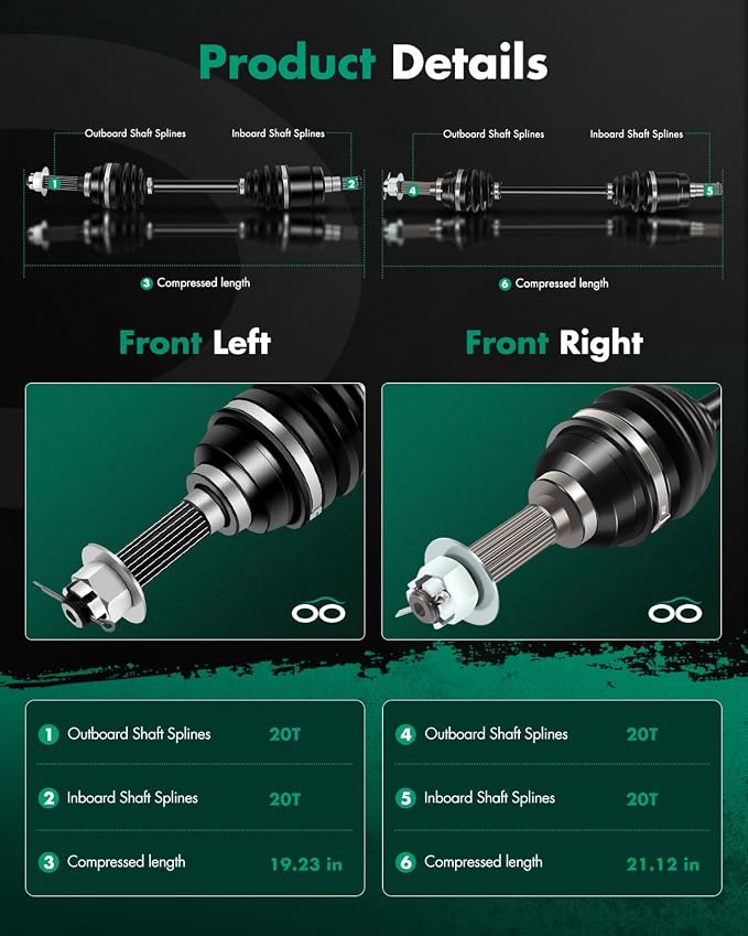 SCITOO 2 PCS CV Axle Shaft Assembly Front Left Right 2003-2007 for Suzuki Vinson 500 54901-03G22 54901-03G20 54901-03G10 54902-03G23