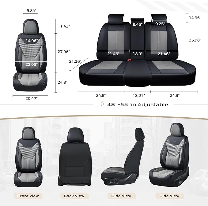 Coverado Car Seat Covers Full Set, Front Seat Covers with Lumbar Support and Back Seat Cover Waterproof Leather Automotive Seat Cover, Universal Car Interior Protectors Cushion for Most Cars
