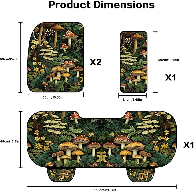 Car Seat Covers Set, 5 - Seat Full Set with Headrest, Mushroom Design Honeycomb Knit Fabric, Breathable & All - Season Universal Automotive Seat Protectors