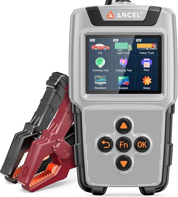 ANCEL BA101PRO Battery Tester for Car, Truck, SUV, RV, Boat, Heavy Duty Vehicles 12V/24V Lead-Acid Batteries, Cranking/Charging Battery Health Test, 2.8in Color Display