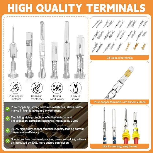 1381PCS Pin Connector Kit, Electrical Pins Connectors with Crimp Tool and Wire Strippers,28 Types 1/1.5/1.8/2.2/2.3/2.8/3.5mm Removal Male Female Crimp Pins
