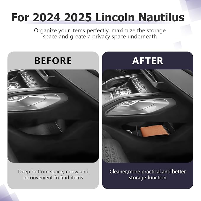 LUWU 2026 Lincoln Nautilus Lower Center Console Organizer Compatible with 2024 2025 2026 Lincoln Nautilus Premiere/Reserve/Black Label Accessories Armrest Console Organizer Armrest Insert Tray Black