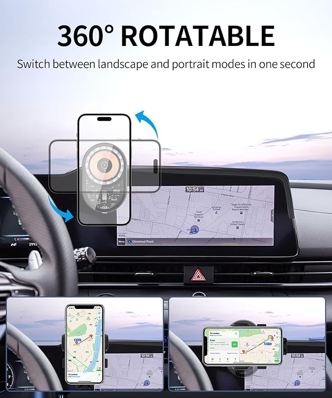 Wireless Charging Car Phone Holder for Hyundai Elantra/Hybrid 2021-2025 / Elantra N 2023-2025, 8/10.25" Screen Fixed Clip, 360° Rotation Car Phone Mount Compatible with MagSafe
