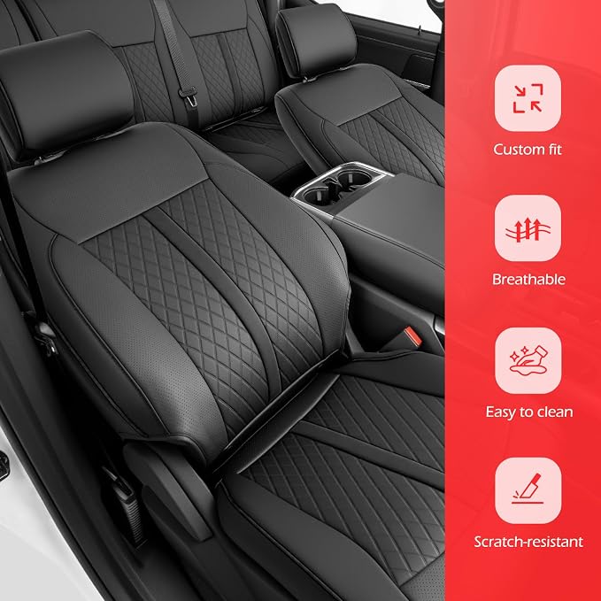 TAPTES Car Front Seat Covers Custom Fit for Ford F150 2015-2026, Only Front Row Set Leather Waterproof Protector Trucks Pickup Seat Cushion for F-150 SuperCrew XL XLT Interior Accessories