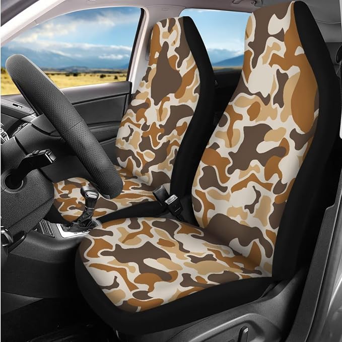 Bulopur Camo Hunting Duck Car Seat Covers Front and Rear with Steering Wheel Cover Elastic Center Console Cushion Anti-Slip Seat Belt Pads 14 Piece Vehicle Interior Decor Set