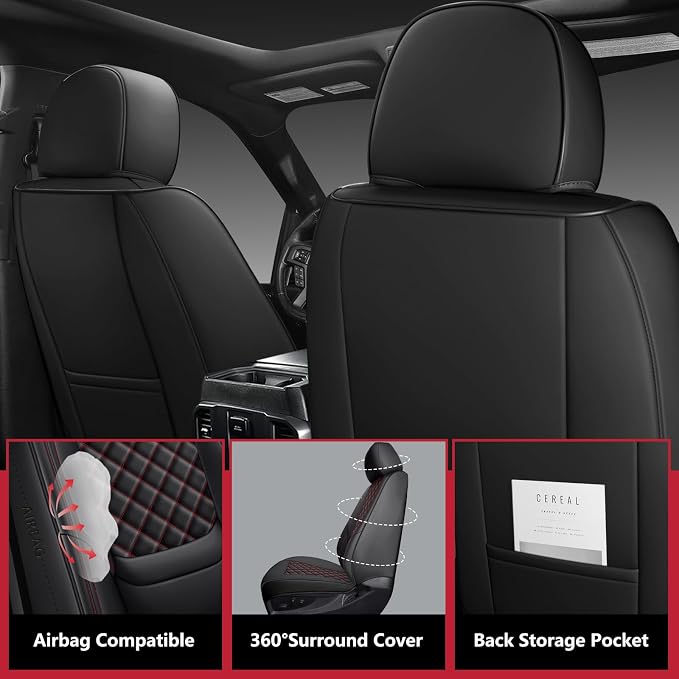 Wrangler Seat Covers 2007-2017 Front Pair, Waterproof Leather Interior Sets with Lumbar Support Custom Fit for Jeep Wrangler JK 2/4 Door Unlimited Sahara/Sport/Rubicon X 392 Willys, Black Red
