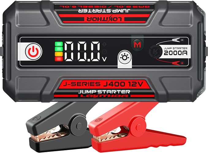 LOKITHOR J400 Jump Starter - 12V 2000A Lithium Battery Jump Pack, Portable Jump Box, Car Starter, Jumper Cables - for Up to 8.0L Gas & 6.0L Diesel Engines | ConnectMax Tech - Smart Digital Display