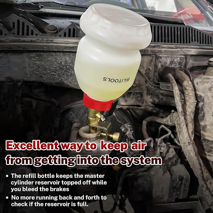 BILITOOLS 1L Brake Fluid Refilling Bottle, Master Brake Cylinder Bleeder Dispensing Automotive Tool, Universal Fit, Easy Operation for Cars, Motorcycles, ABS Systems