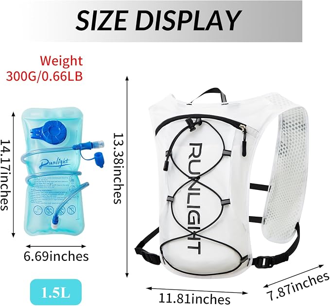 Runlight Running Vest for Women Men Lightweight Hydration Backpack Pack with 1.5L Water Bladder Bag Hydro Daypack for Hiking,Trail,Skiing,Camping,Cycling,Race,Marathon