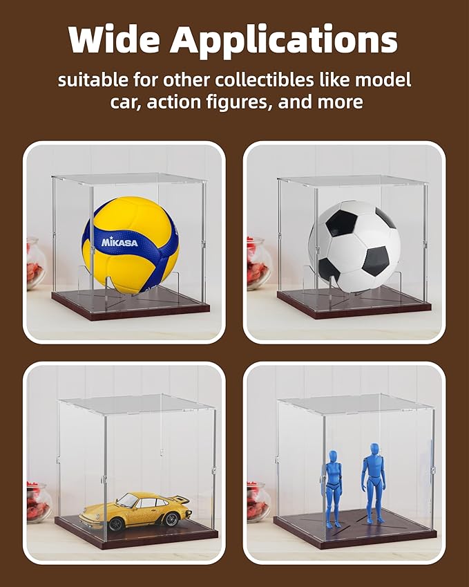 Fitense Basketball Display Case Acrylic Clear, UV Protected Basketball Stand Box Full Size with Solid Wood Base, Soccer Display for Autographed Standard NBA WNBA Ball Memorabilia Keepsake, Ideal Gift