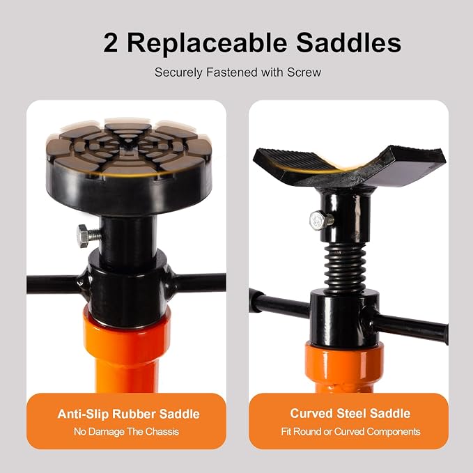 Underhoist Support Stand, 1-Ton Capacity, 3-Section Adjustable Height 34.8'' to 70.9'', Self-Locking Threaded Screw with Thrust Bearing Pole Jack, 2 Replaceable Saddles for Vehicle Component Support