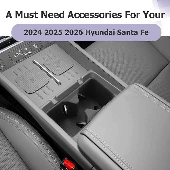 LUWU 2025 2026 Santa Fe Center Console Cup Holder Compatible with Santa Fe 2024 2025 2026 Interior Accessories Premium Silicone Material Cup Holder Spill-Proof, Easy Install & Clean