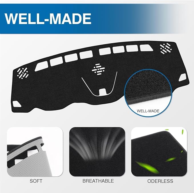 KUST Black Dash Cover for Jeep Cherokee Latitude 2014-2023 Polyester Dashboard Cover Non-Slip Center Console Dash Cover Interior Accessories for Cherokee