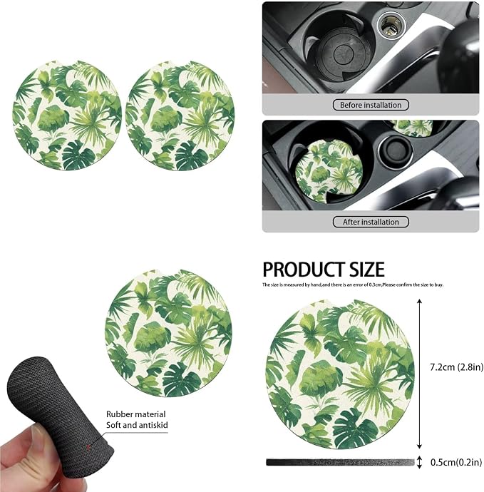 Monstera Universal Car Seat Covers 13 Set, Tropital Palm Leaf Car Accessories for Front Rear Seat Cover, Green Ocean Island Plants Steering Wheel Cover Seat Belt Pads