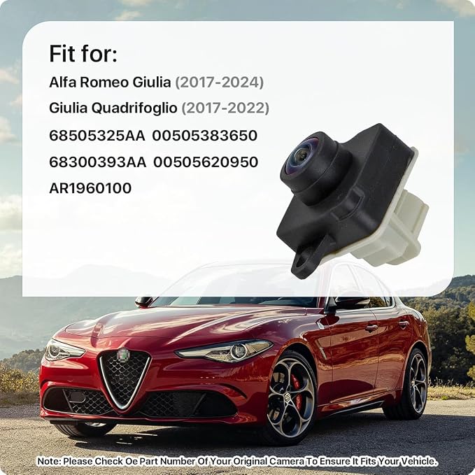 68505325AA Rear View Camera Replacement for Alfa Romeo Giulia 2017-2024 & Giulia Quadrifoglio 2017-2022, OE Backup Cam Replaces 00505383650 68300393AA 00505620950 AR1960100 by GreenYi