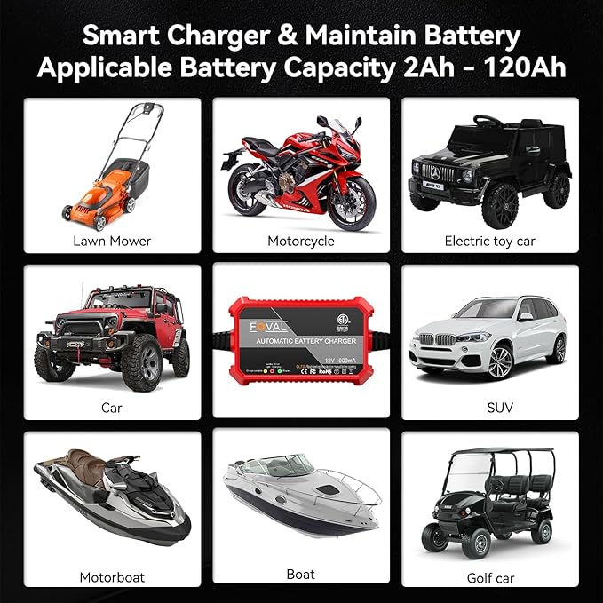 Foval Automatic Trickle Battery Charger 12V 1000mA Smart Battery Charger