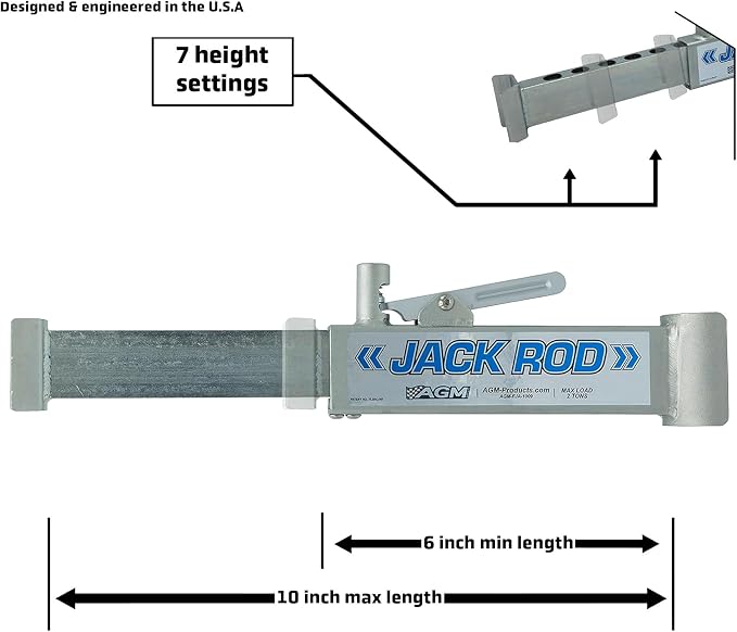 AGM Jack Rod, 2 Ton Locking Support Bar for Floor Jacks, Jack NOT Included, 10" Travel, 3 lb, Compact Jack Stand Alternative for Cars, SUVs, EVs, Safer, Smarter Vehicle Support