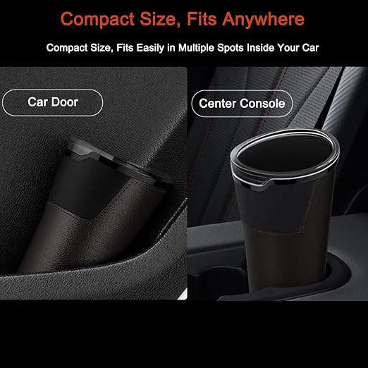 Leakproof Car Trash Can with Removable Liner, Mini Waterproof Car Trash Bin for SUV Truck, Small Auto Garbage Can for Vehicle, Home & Office, Multipurpose, Easy to Clean (Black)