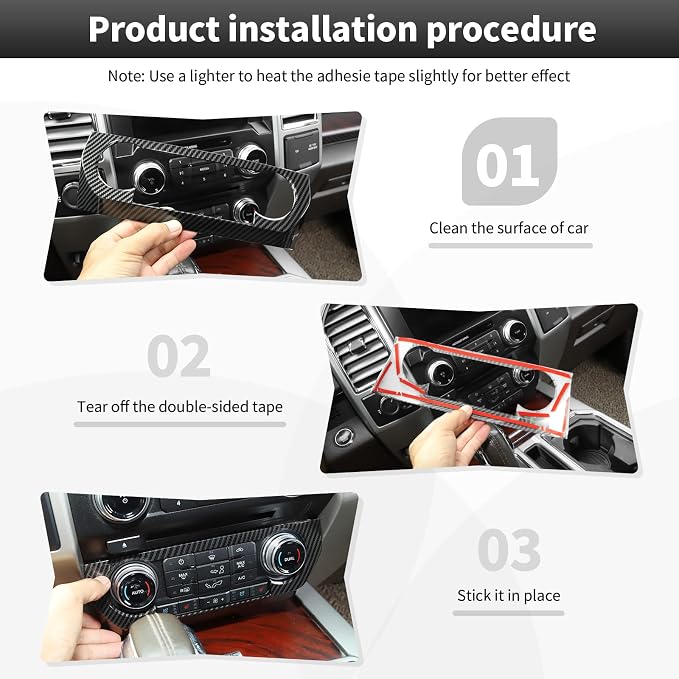 14PCS Carbon Fiber Interior Trim Kits Fit for 2015-2020 Ford F150 Decor Accessories Steering Button Frame Dashboard Door Inner Handle Trim AC Adjustment Rear Air Conditioning Vent Window Lift Panel