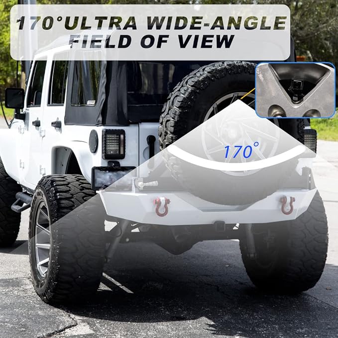 Car Backup Camera Reverse Rear View Spare Tire Mount Camera Kit Compatible with Jeep Wrangler JK 2007-2018 W/Wire Adapter Waterproof Wide Angle Guidelines
