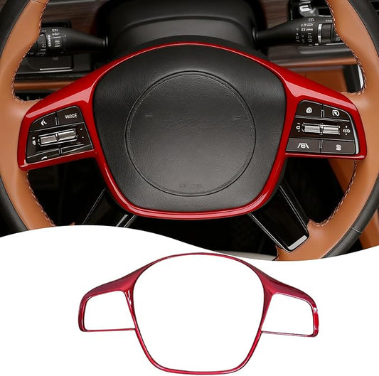 Steering Wheel Button Cover, for Kia Telluride 2020 2021 2022 2023 2024 2025 2026,Steering Wheel Button Panel Protection Frame Molding Trim - Wine Red(Style A)