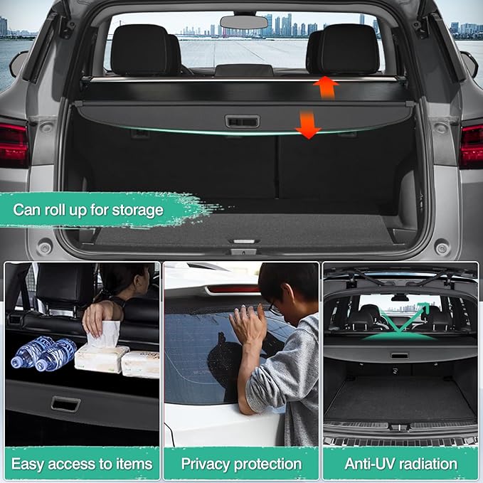 Powerty Retractable Cargo Cover for 2024-2026 Chevy Blazer EV RS AWD(NOT for Blazer)-Canvas Texture Trunk Cover Privacy Screen Rear Security Shade for Blazer EV Accessories