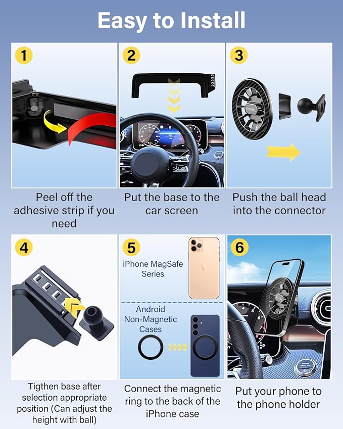 Magnetic Phone Mount for Mercedes Benz GLC 2023-2026 C-Class 2022-2026 Accessories 12.3-Inch Screen Fixed Clip, Cell Phone Base Automobile Cradles Magnets Phone Holder Compatible with MagSafe