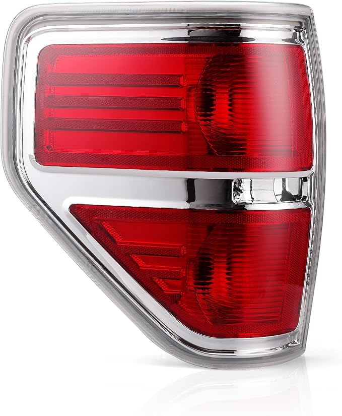 OKLPF Rear Brake Tail Lights Compatible With 2009 2010 2011 2012 2013 2014 Ford F150 F-150,Replace Silver Taillights Assembly Red Chrome Tail Lights,Not Included Bulbs,Left Driver Side