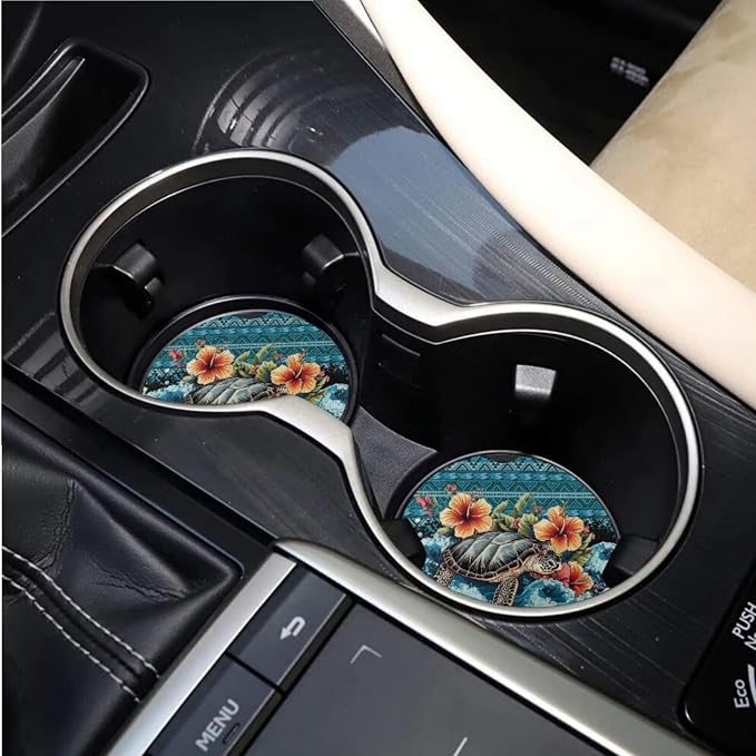 BIGCARJOB Floral Sea Turtle Print Car Seat Covers - Full Set with Rear & Front Seat Protectors, Headrest Covers, Trash Can - 15 Pack
