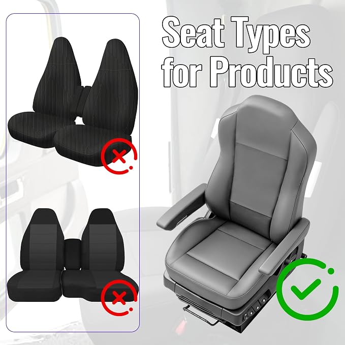 Heavy Duty Seat Covers for Kenworth T680 T880 W990 2015-2025, Custom Fit Front Truck Seat Cover with 17" Armrest, PU Leather with Non-Slip - Gray