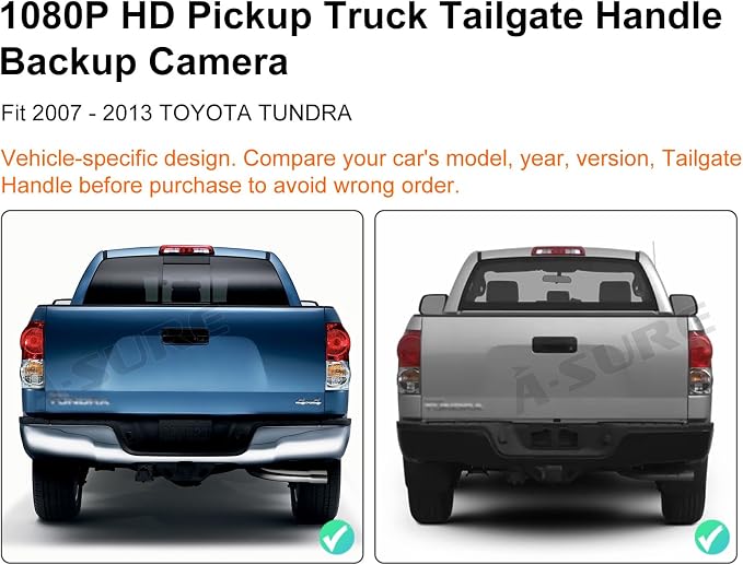 ASURE Tailgate Handle Backup Camera for 2007-2013 Toyota Tundra - 1080P HD Rear View Camera, 170° Wide Angle Reverse Camera, OEM Replacement No Drill, Night Vision, RCA Compatible