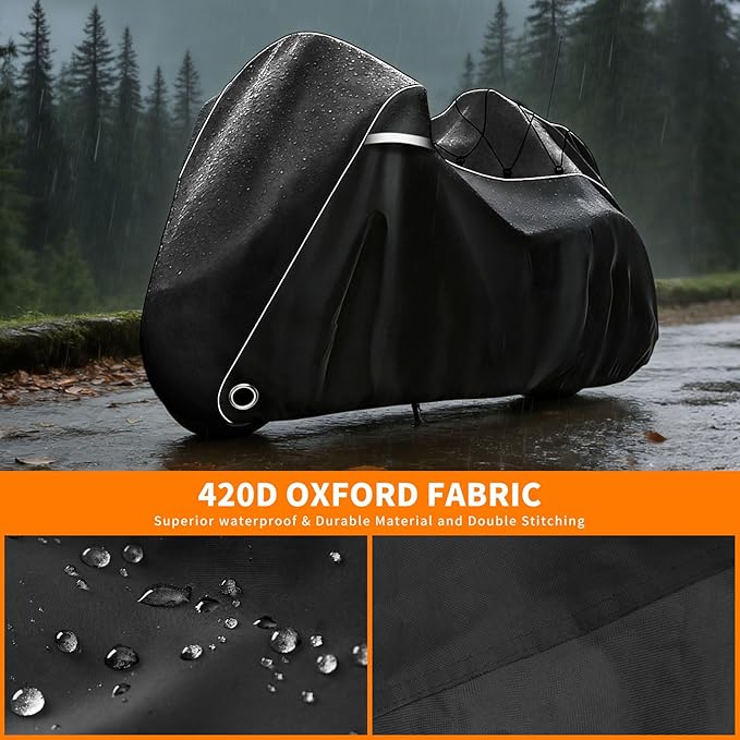 COVERVIN Motorcycle Cover with Side+Top Box Heavy Duty 420D Waterproof for Harley Davidson Ultra Ltd, Road Glide Ltd, Honda Gold Wing, Road Master, Indian, Indoor & Outdoor Storage Black
