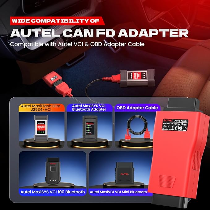 Autel CAN FD CANFD Adapter for GM MY2020 Vehicles, 2026 Compatible with Autel Scanner Diagnostic Scan Tool MaxiCOM MK808S MX808S DS808 Maxisys Elite 908 Series Models W/CAN FD Protocol (100% Original)