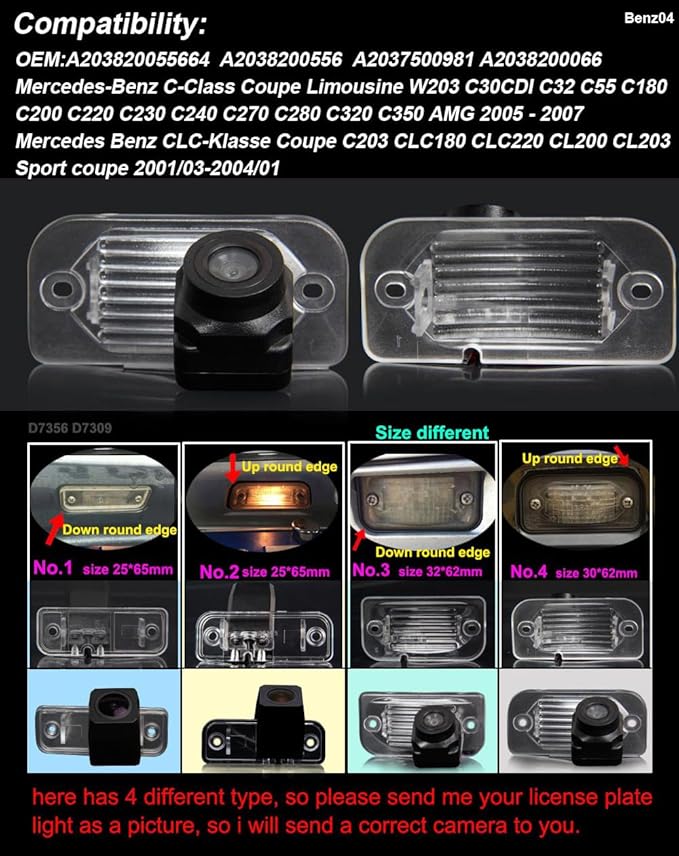 1280*720 pixels car rear view backup camera replacement for Mercedes-Benz C-Class Coupe Limousine W203 C30CDI C32 C55 C180 C200 C220 C230 C240 C270 C280 C320 C350 C203 CLC180 CLC220 CL200 CL203 Sport