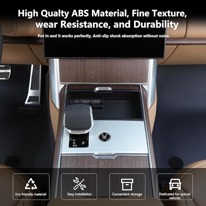 Car Center Console Storage Box Tray Compatible with Land Rover Range Rover Vogue 2023-2025 ABS Center Console Storage Box with Anti-Slip Mat Organizer