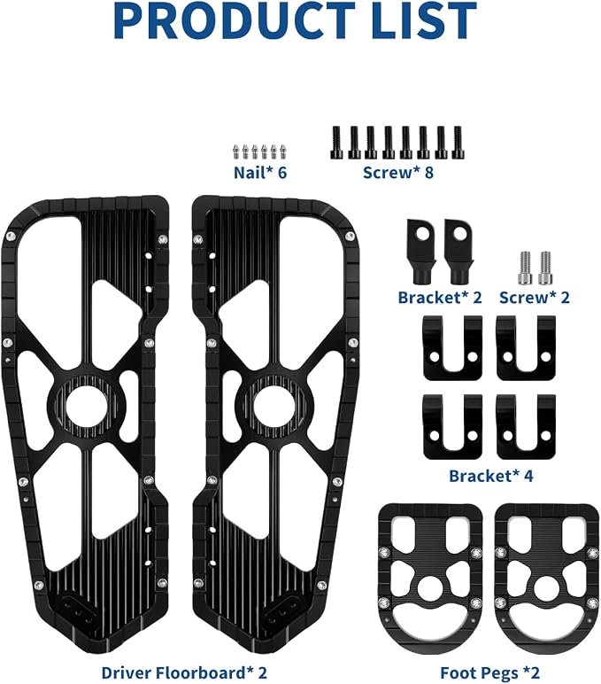 Motorcycle Floorboards Set Driver Front Footboards and Rear Passenger Foot Pegs Kit Offroad MX Style Fit for Harley Touring Road King Road Glide Electra Glide Street Glide (Black Edge)
